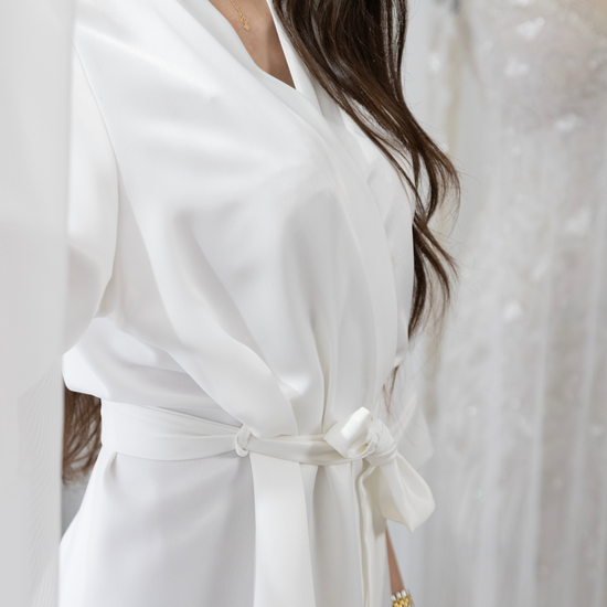 Radiant Silk Bridal Robe with Pearl Trim